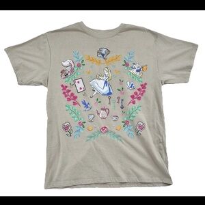 Disney Alice in Wonderland Graphic Tee Small Embroidered Floral Shirt